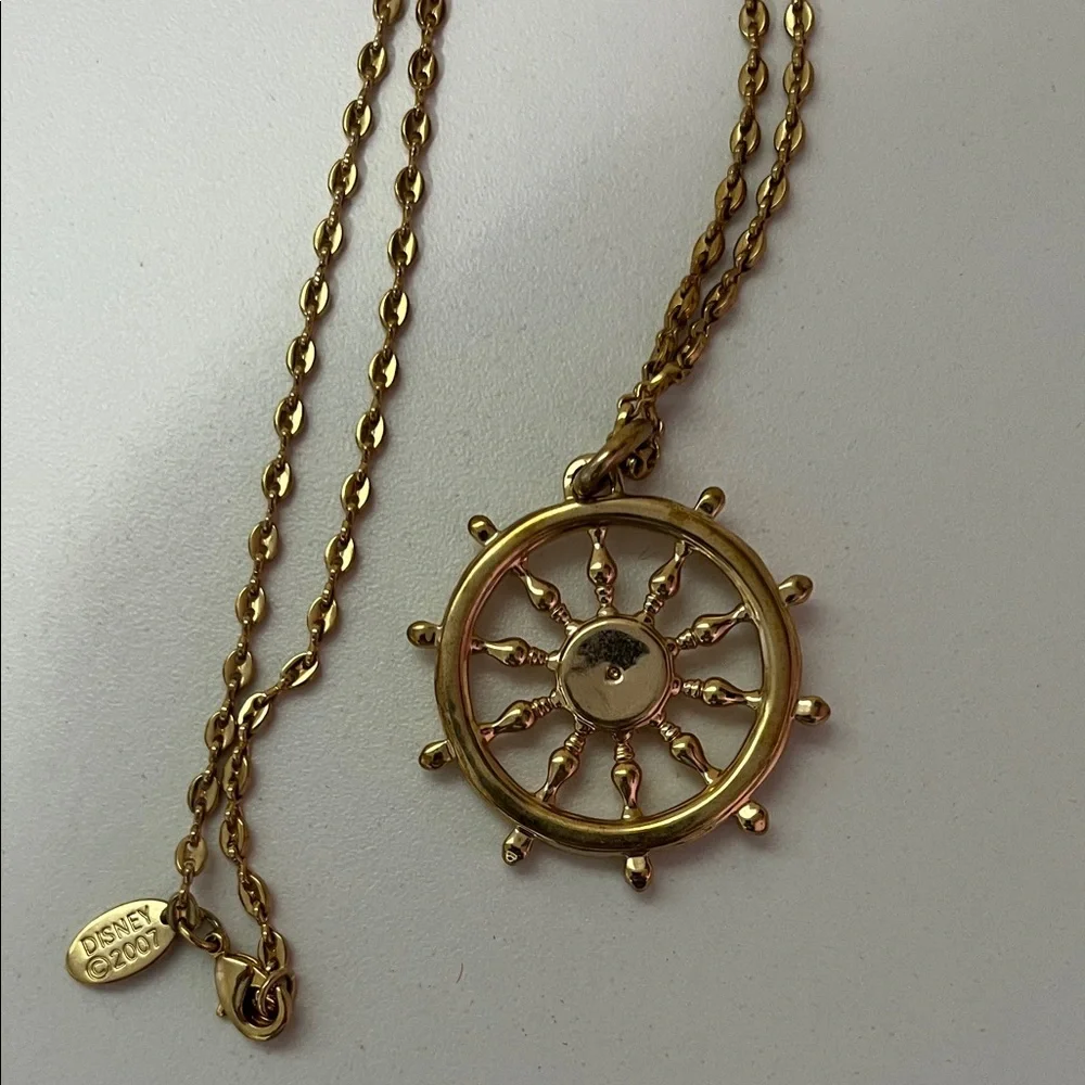 Disney Gold Color Pirates of the Caribbean Ship Wheel Necklace - Picture 4 of 4